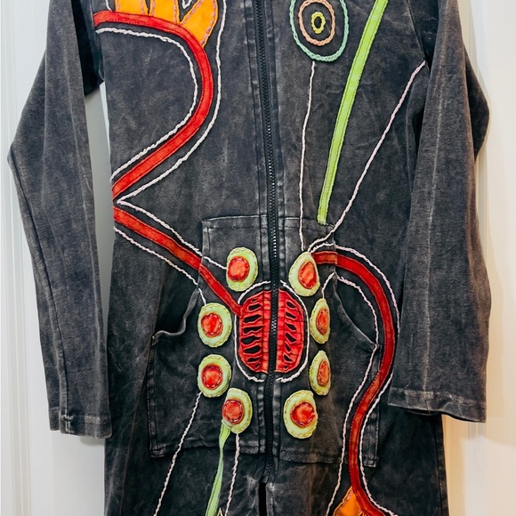 Karma Jackets & Blazers - Karma Utility Jacket Black and Red Artistic Design